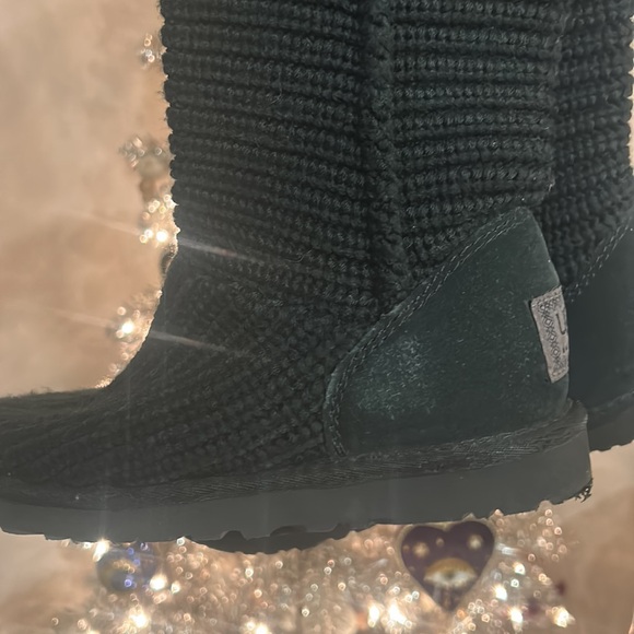 UGG Classic Cardy Knit Boots Black Size 6 - Picture 4 of 7
